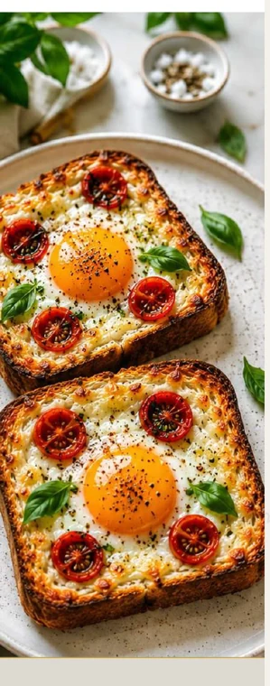Air Fryer toast with egg, cheese and tomatoes